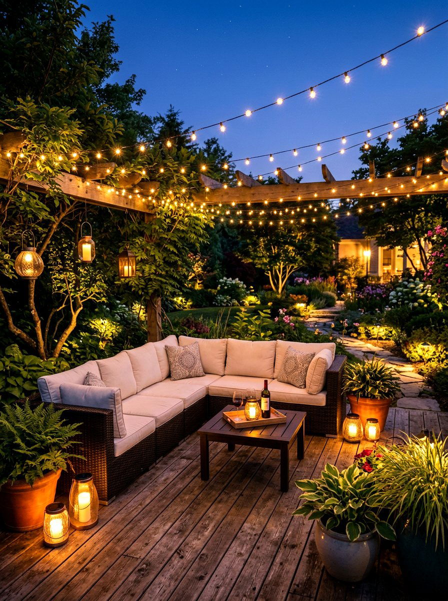 Evening Lighting Garden - 30 garden lounge ideas