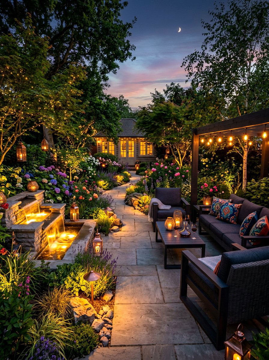 Evening light garden - 30 backyard club lounge ideas