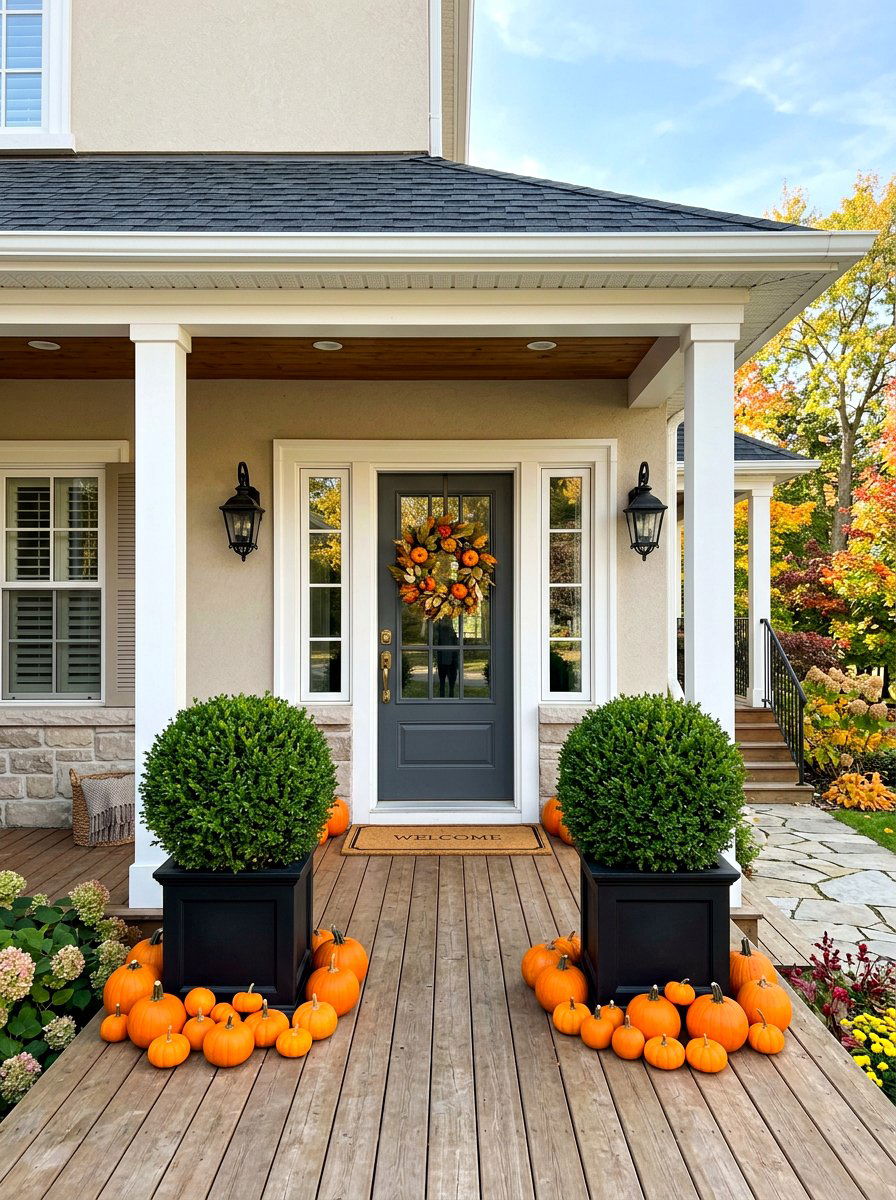 Evergreen Boxwood Container - 30 fall porch planter ideas