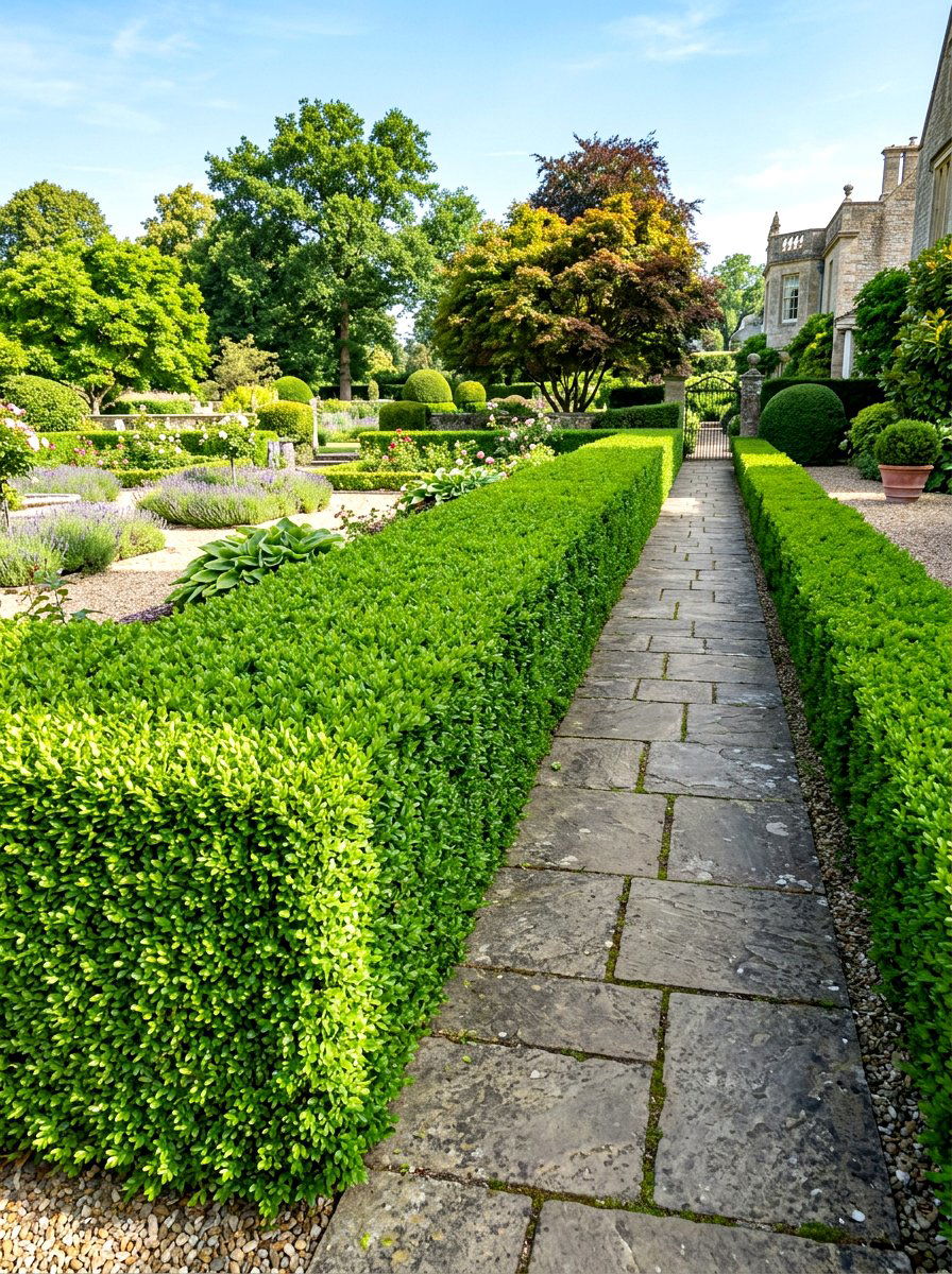 Evergreen Boxwood Hedge - 30 low maintenance curb appeal ideas