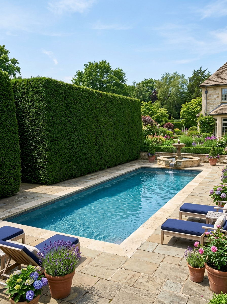 Evergreen Boxwood Privacy Wall - 30 pool privacy hedge ideas