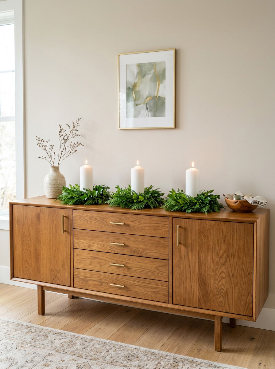 Evergreen Candle Ring - 30 winter greenery decor ideas