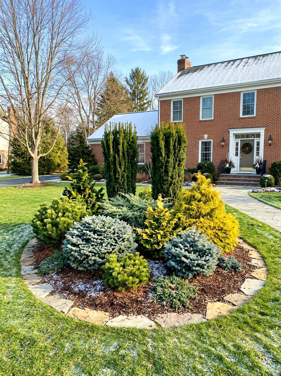Evergreen Front Yard Island Bed - 30 front yard island bed ideas