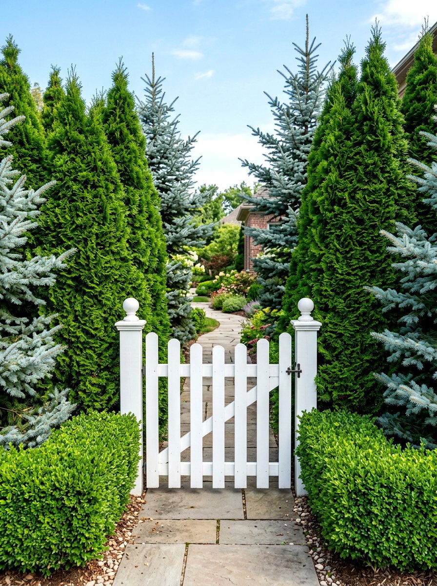 Evergreen Gate Border - 30 front gate flower bed ideas