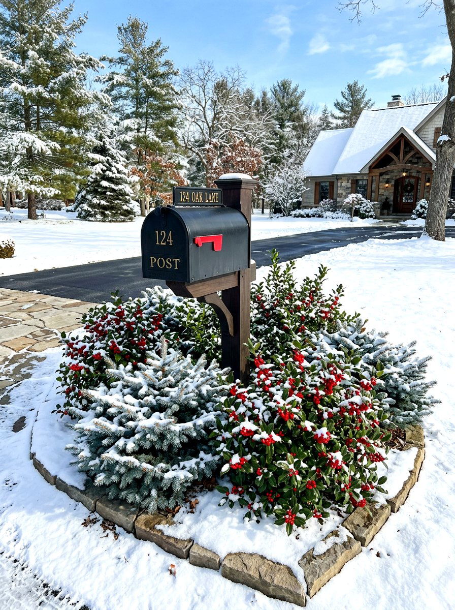 Evergreen Mailbox Border - 30 mailbox landscaping ideas