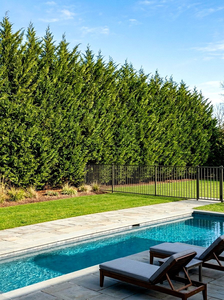 Evergreen Privacy Screen - 30 pool fence landscaping ideas