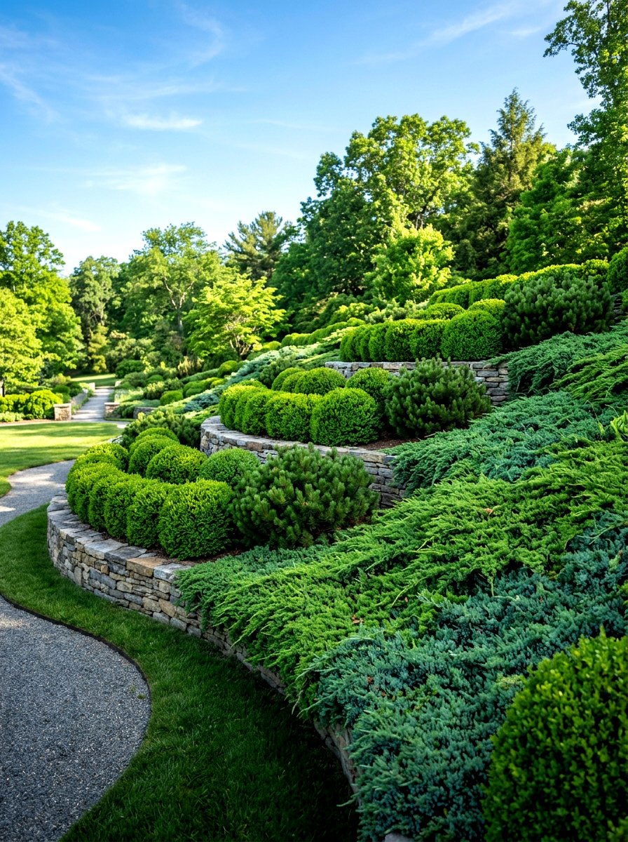 Evergreen Shrub Bank - 30 hillside landscaping ideas