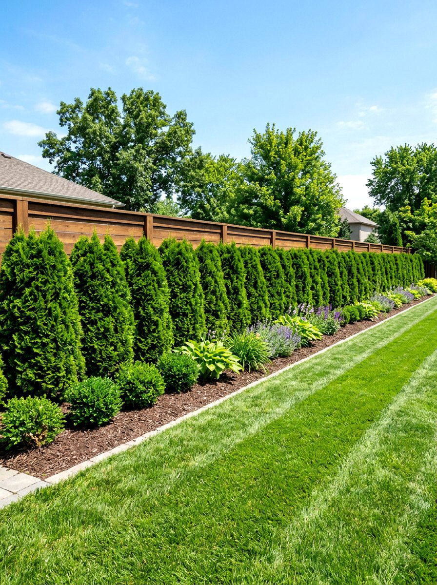 Evergreen Shrub Border - 30 fence border ideas