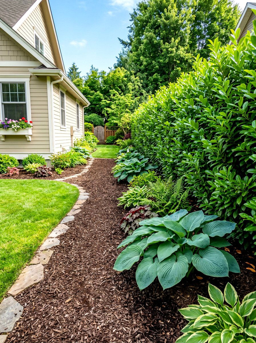 Evergreen Shrub Border - 30 side yard privacy ideas
