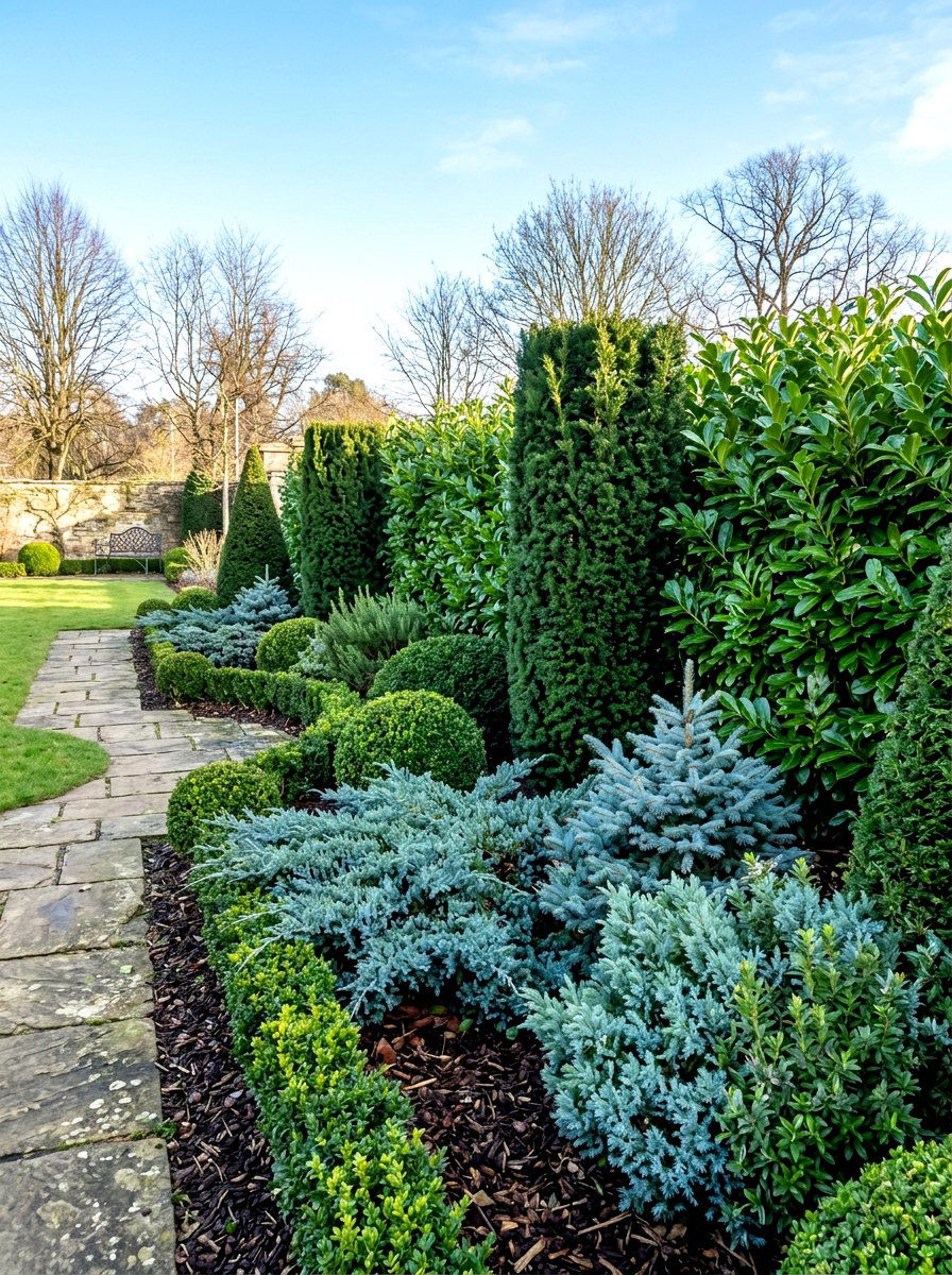 Evergreen Shrub Border - 30 winter garden ideas