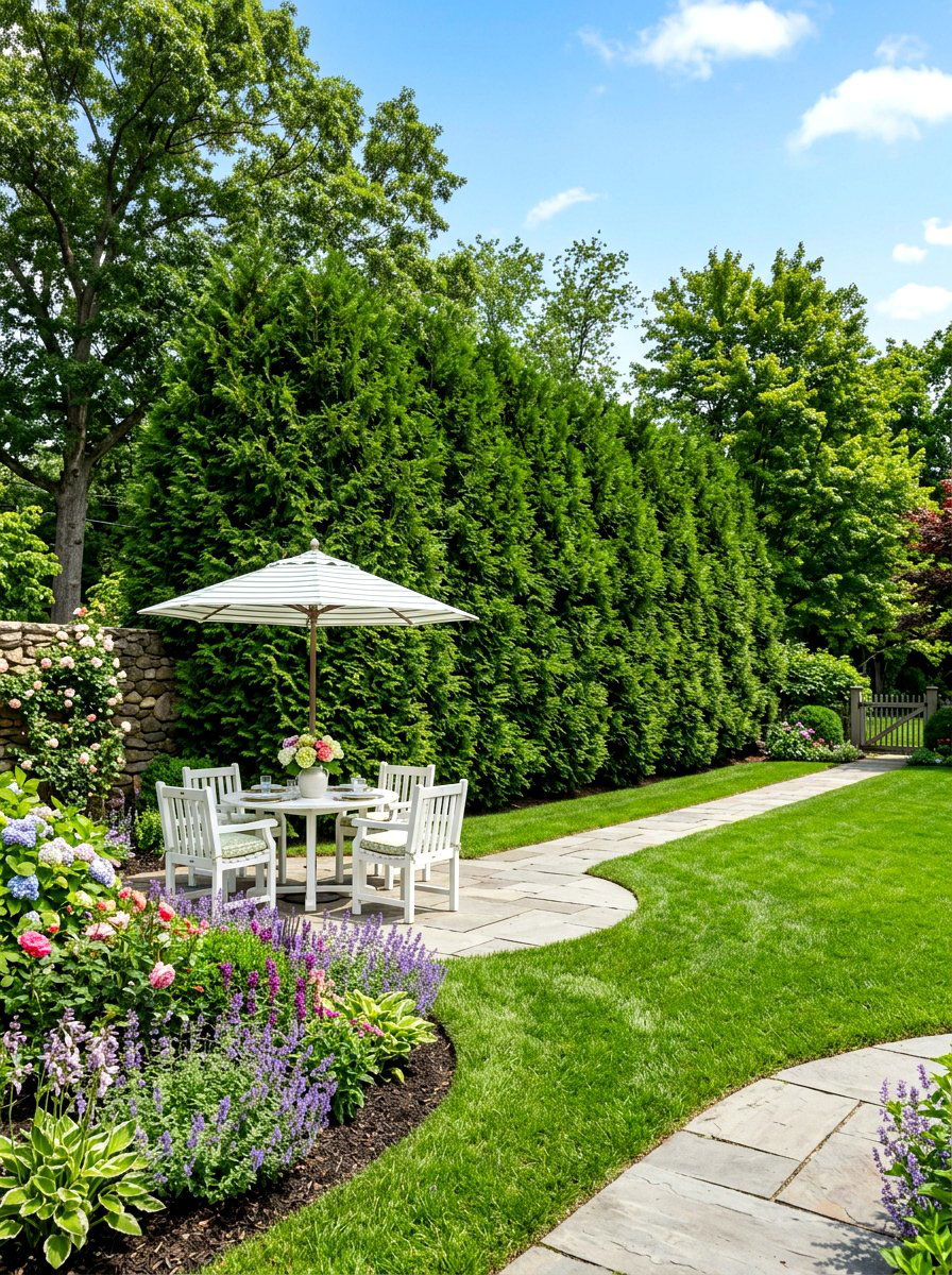 Evergreen Shrub Privacy Screen - 30 patio corner screen ideas
