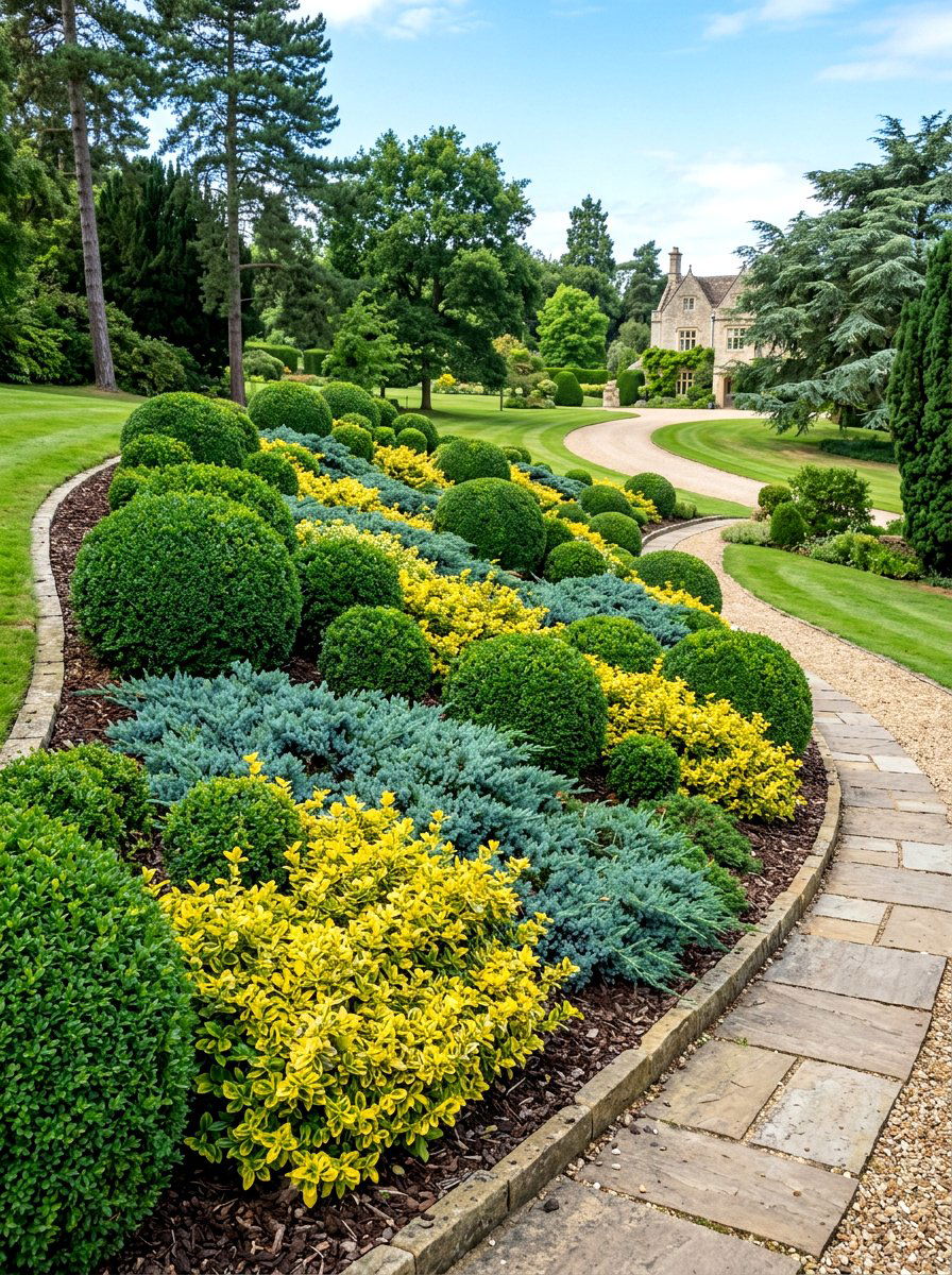 Evergreen Shrub Sloped Border - 30 slope garden ideas