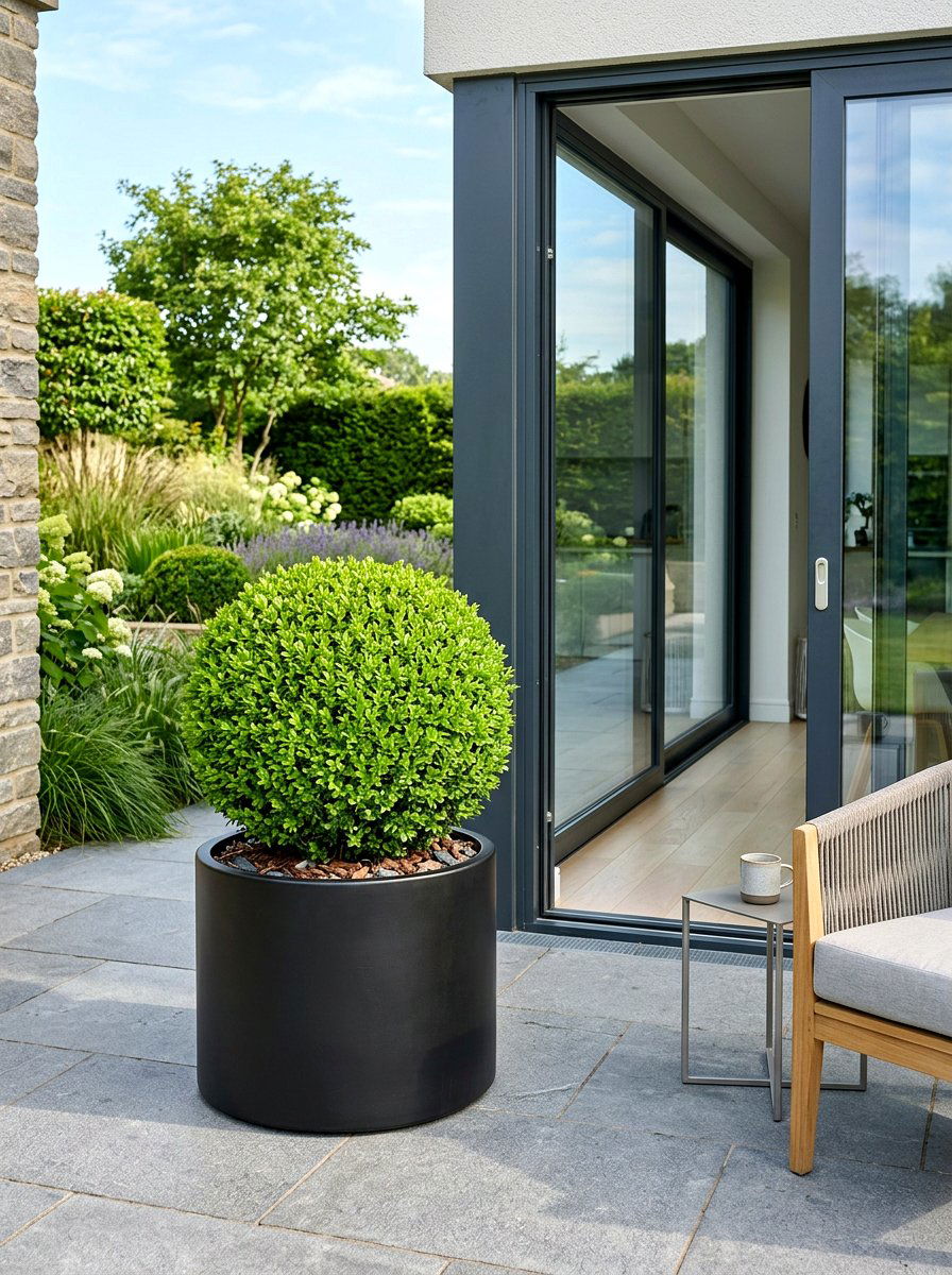 Evergreen Shrub - 30 low maintenance patio garden ideas
