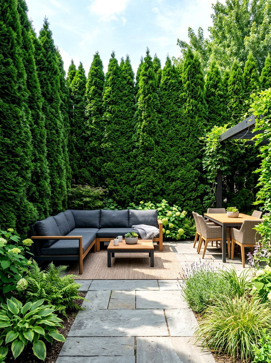 Evergreen border for privacy - 30 backyard border planting ideas
