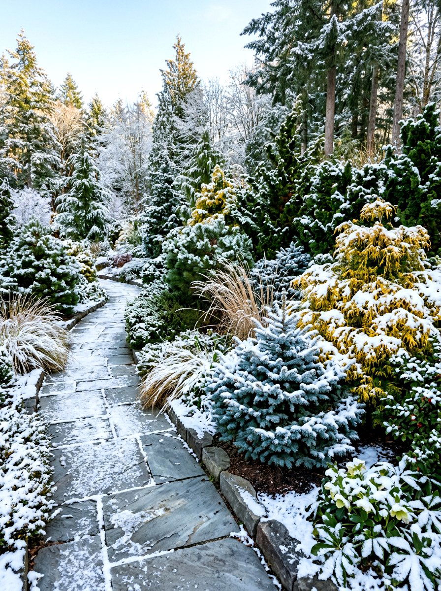 Evergreen garden bed - 30 front path flower bed ideas