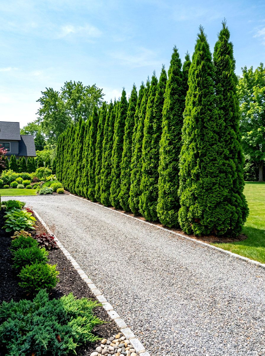 Evergreen privacy screen wall - 30 quiet luxury curb appeal ideas