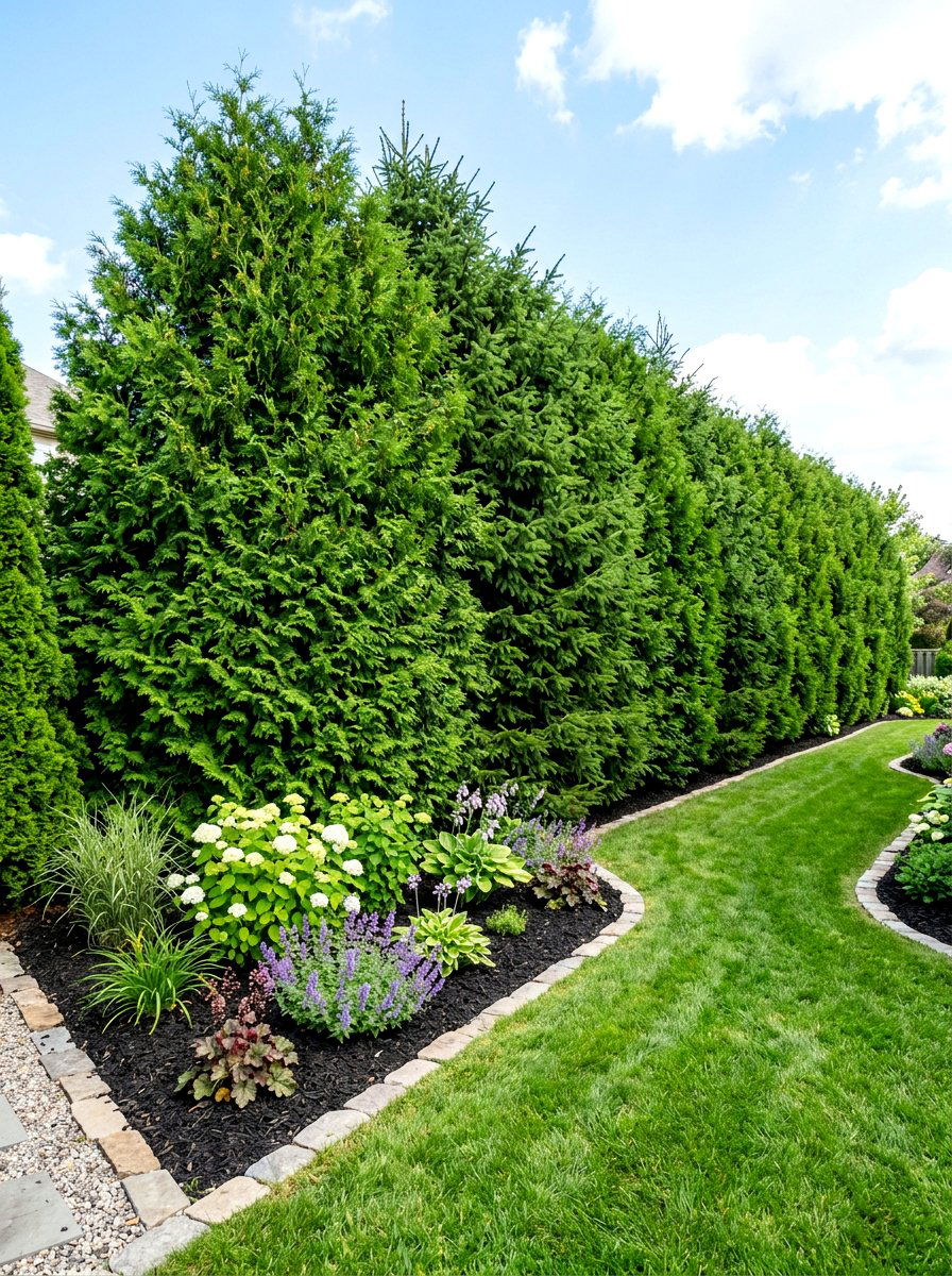 Evergreen privacy screen - 30 bird friendly backyard landscaping ideas
