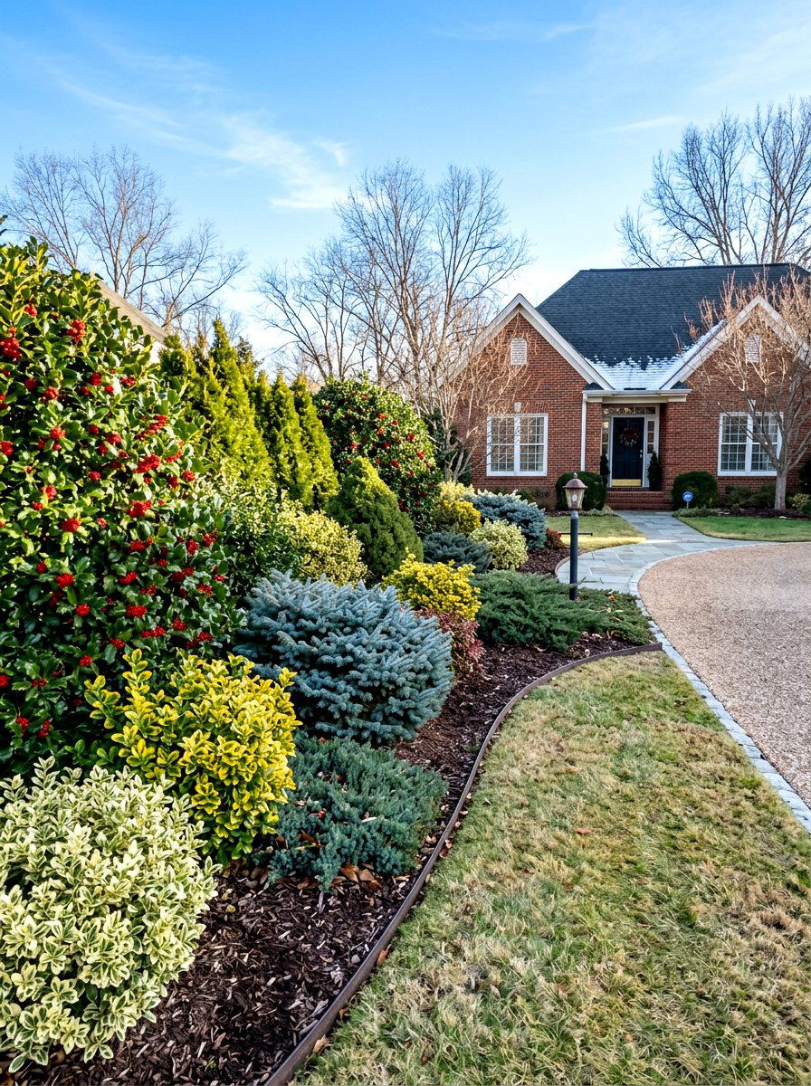 Evergreen shrub border - 30 small front garden border ideas