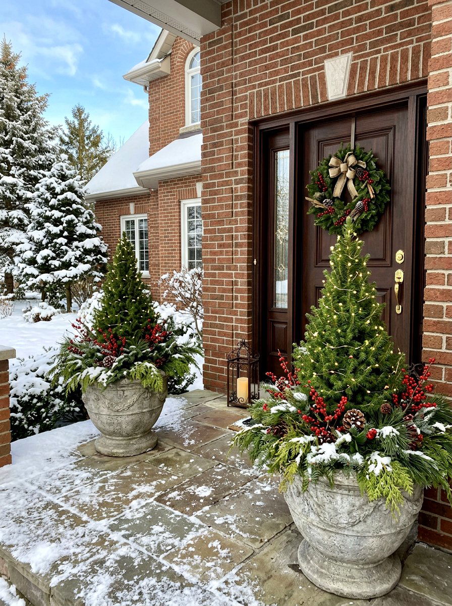 Evergreen shrub porch planters - 30 front porch planter ideas