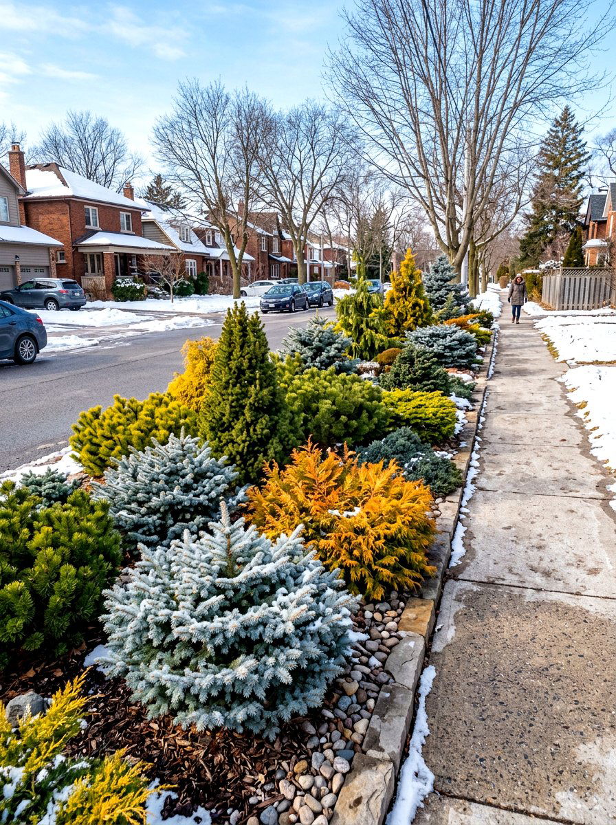 Evergreens for year round color - 30 hellstrip garden ideas