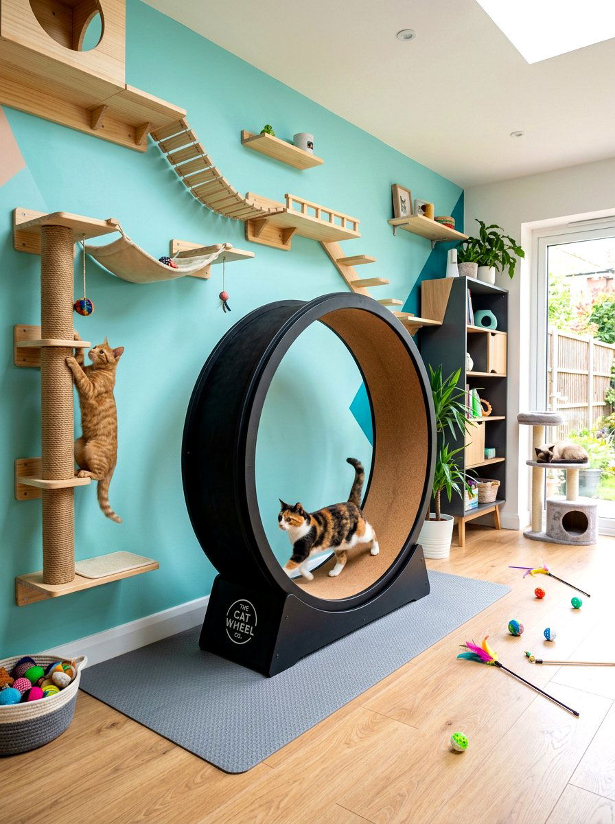 Exercise Wheel For High Energy Cats - 30 cat room ideas