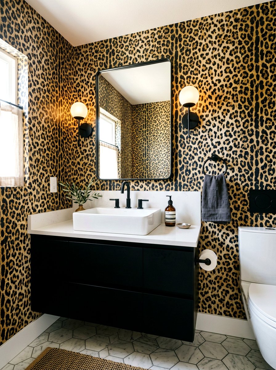 Exotic Animal Print Wallpaper - 30 wallpapered powder room ideas