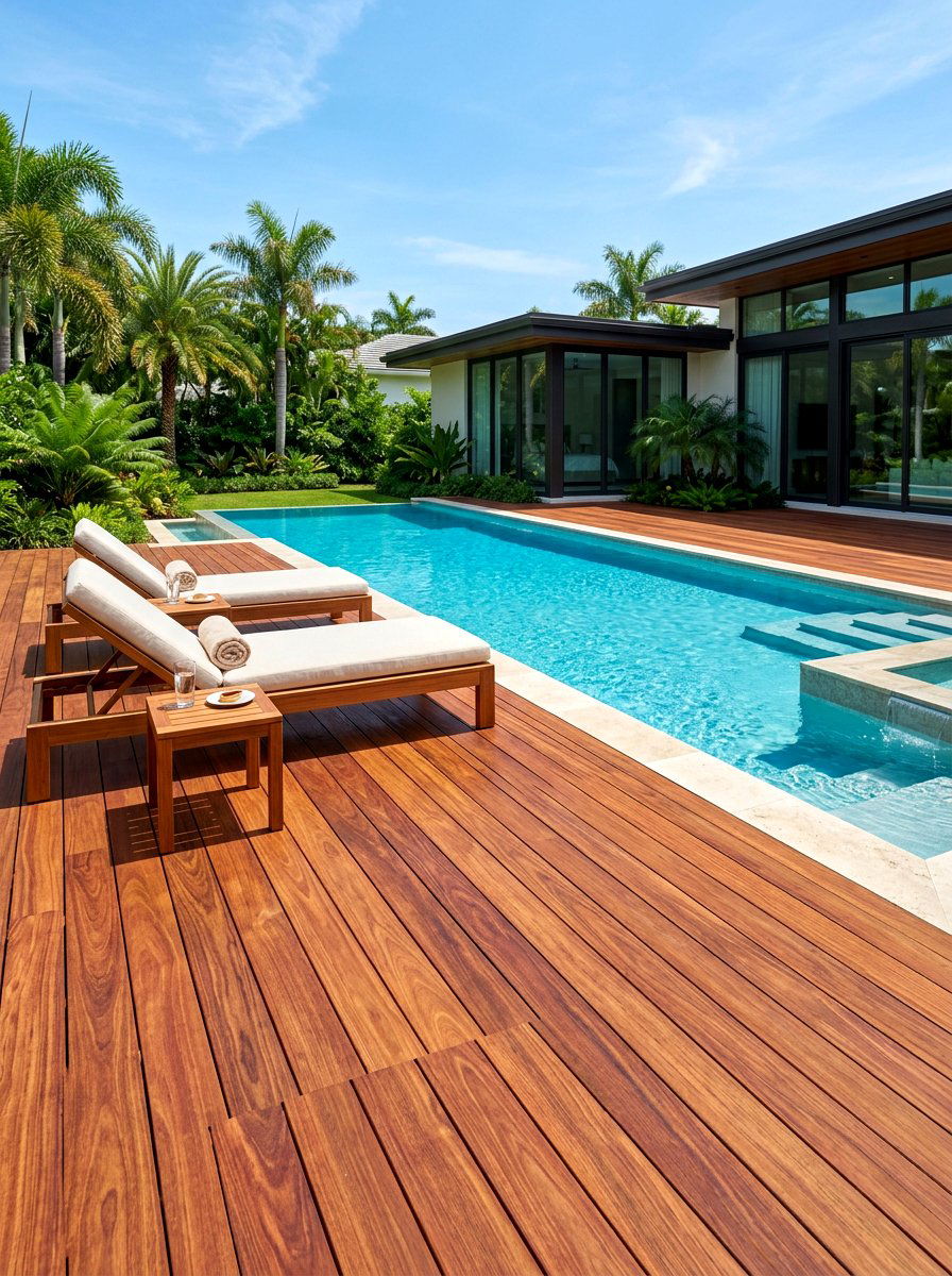 Exotic Cumaru Wood Deck - 30 warm wood patio lounge ideas