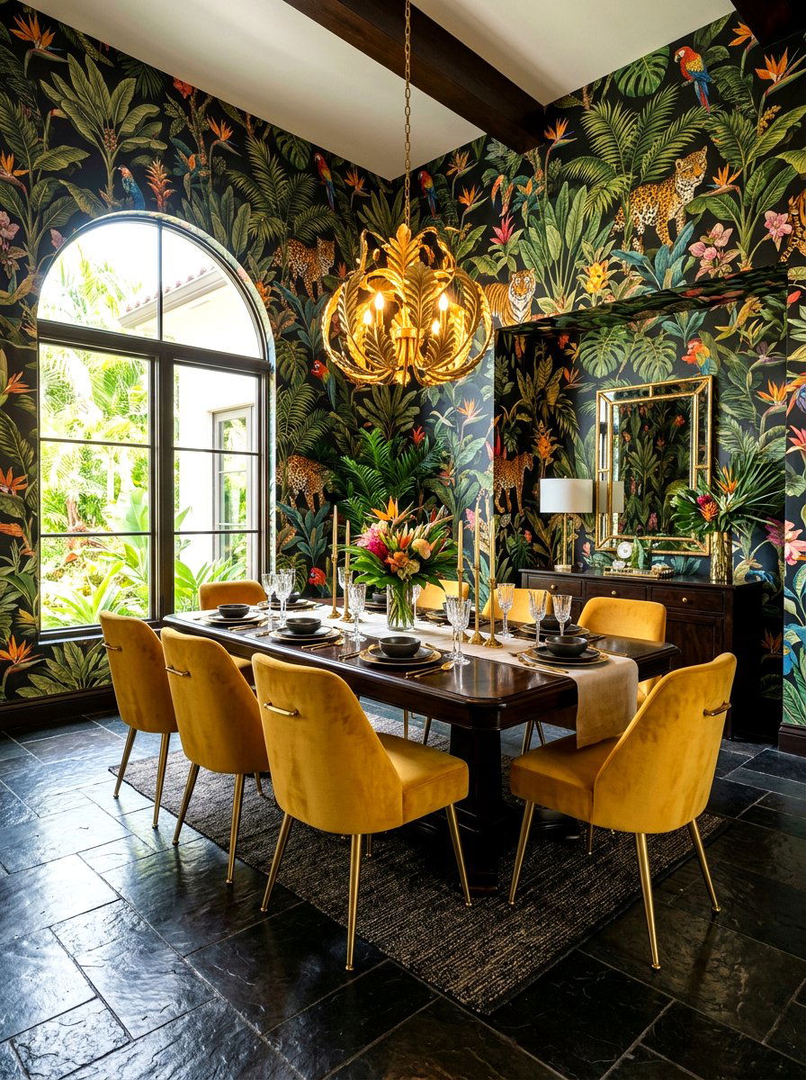 Exotic Jungle Floral Wallpaper - 30 floral dining wallpaper ideas