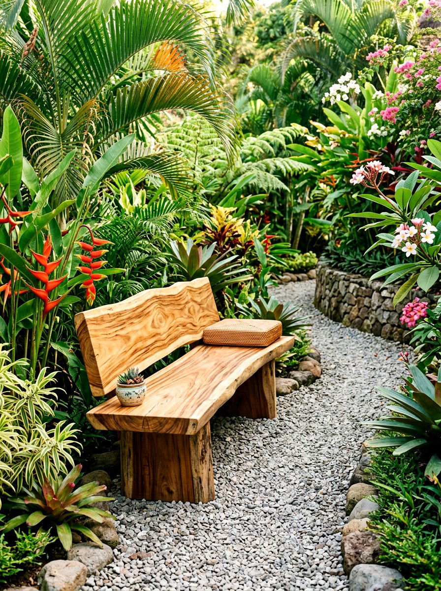 Exotic Wood Bench - 30 tropical patio ideas