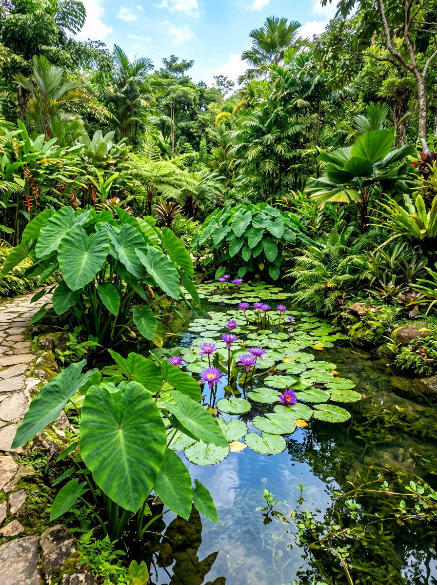 Exotic tropical pond - 30 pond landscaping ideas