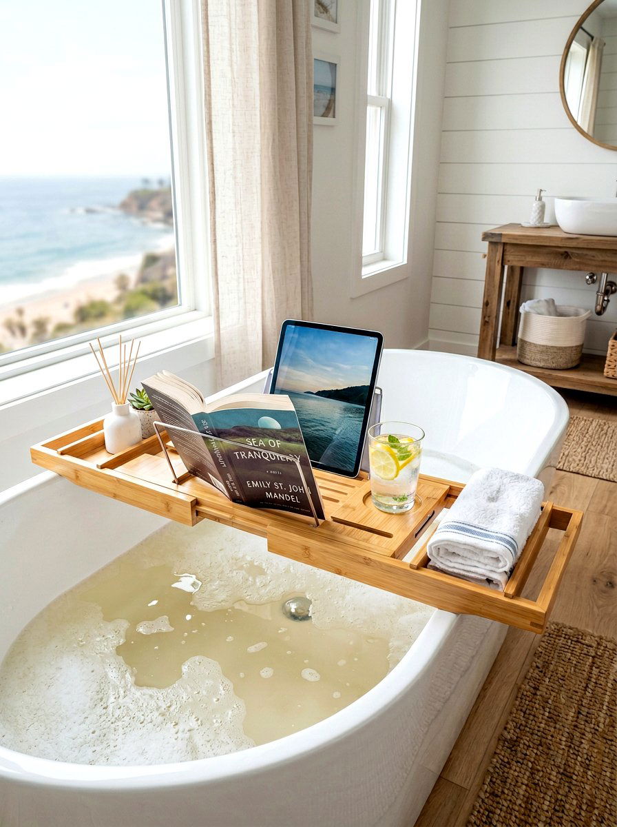 Expandable Bamboo Bath Tray - 30 bath tray styling ideas