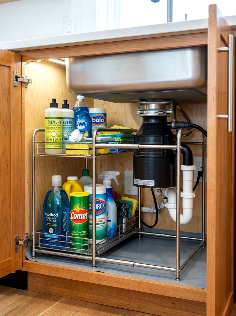 Expandable Plumbing Shelf - 30 under sink kitchen organization ideas