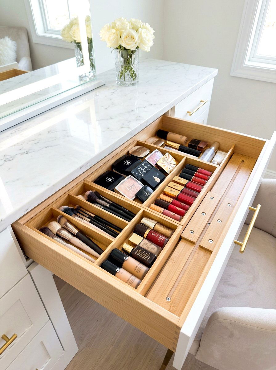 Expandable drawer organizer trays - 30 vanity drawer organization ideas