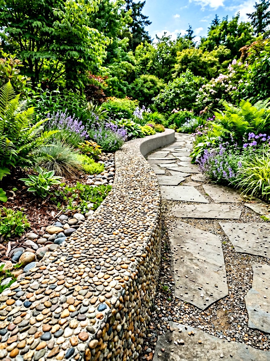 Exposed Aggregate Edge - 30 concrete garden border ideas
