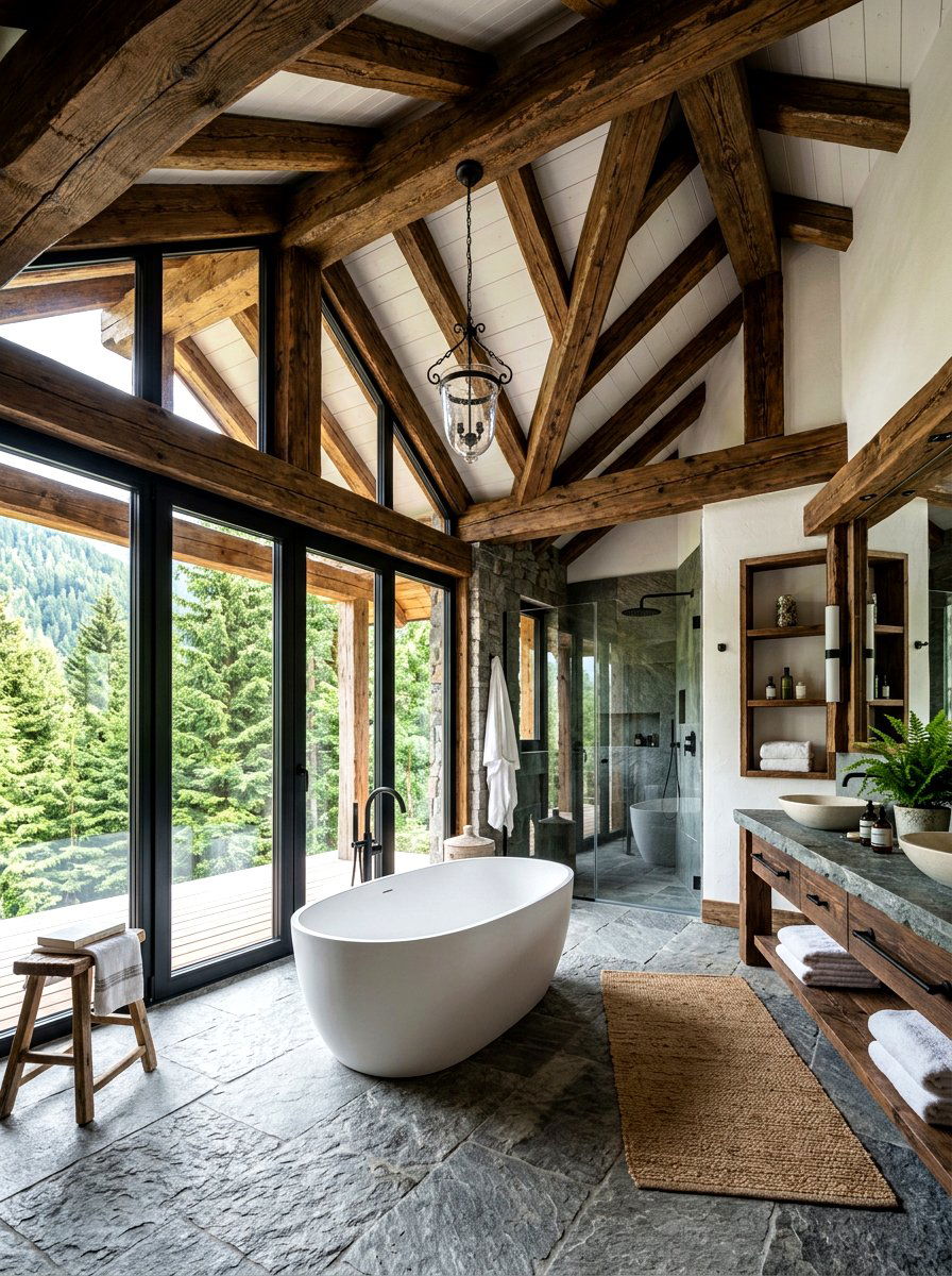 Exposed Beam Bathroom - 30 rustic luxury bathroom ideas