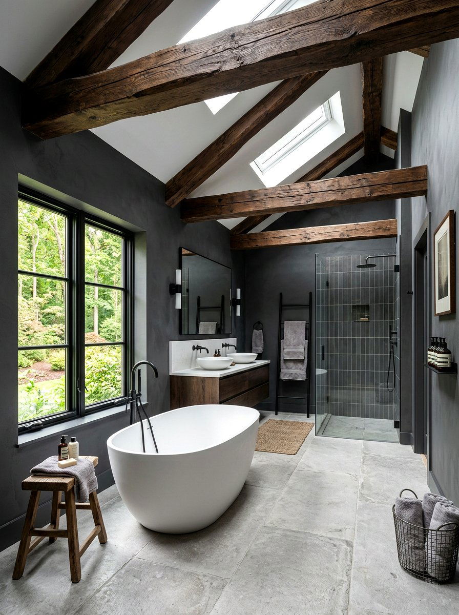 Exposed Beam Bathroom - 30 moody farmhouse bathroom ideas