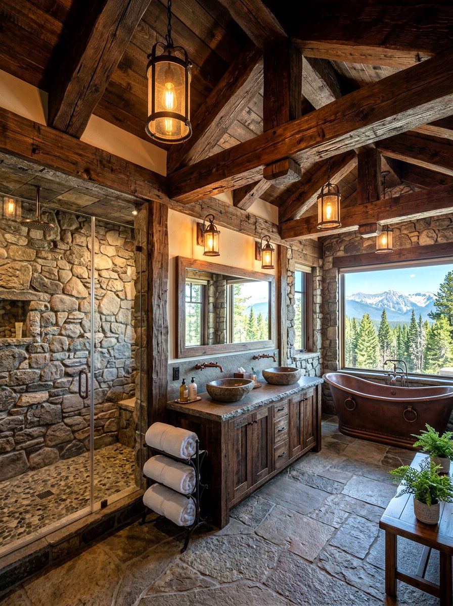 Exposed Beam Bathroom - 30 forest inspired bathroom ideas