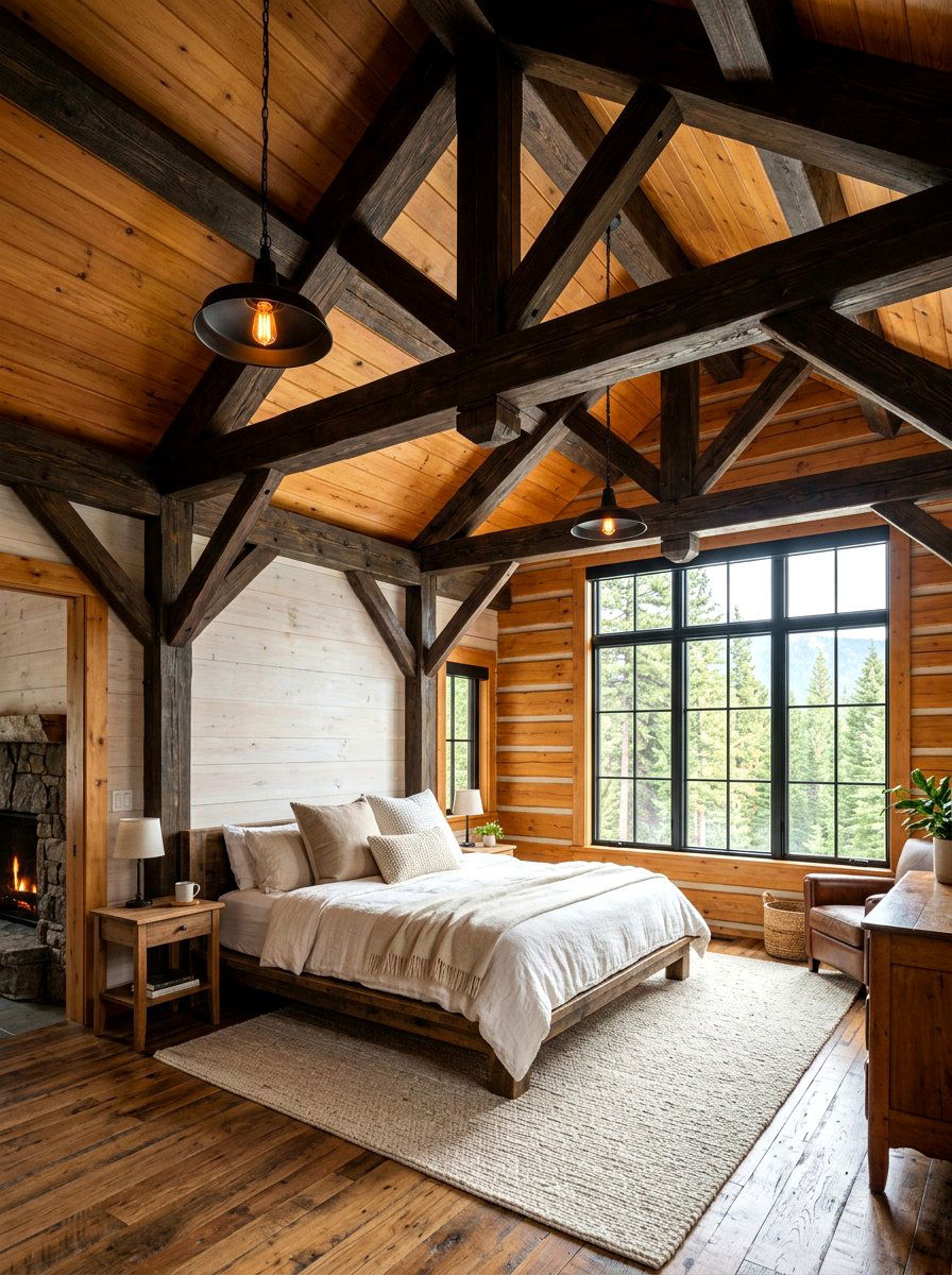 Exposed Beam Cabin Bedroom - 30 cabin bedroom ideas