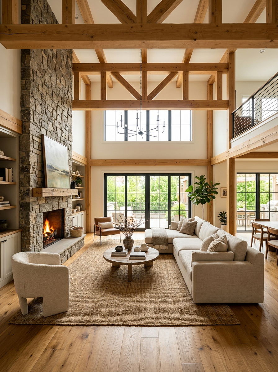 Exposed Beam Living Room - 30 organic modern living space ideas