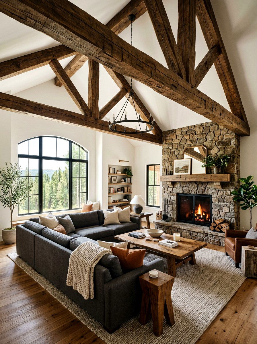 Exposed Beam Living Room - 30 farmhouse living room ideas