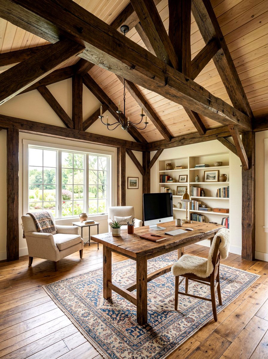 Exposed Beam Office - 30 farmhouse home office ideas