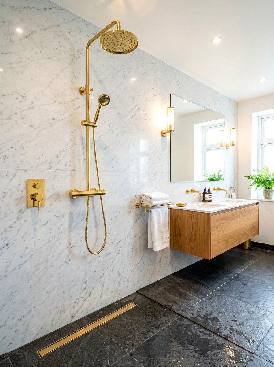 Exposed Brass Pipe - 30 old world bathroom ideas