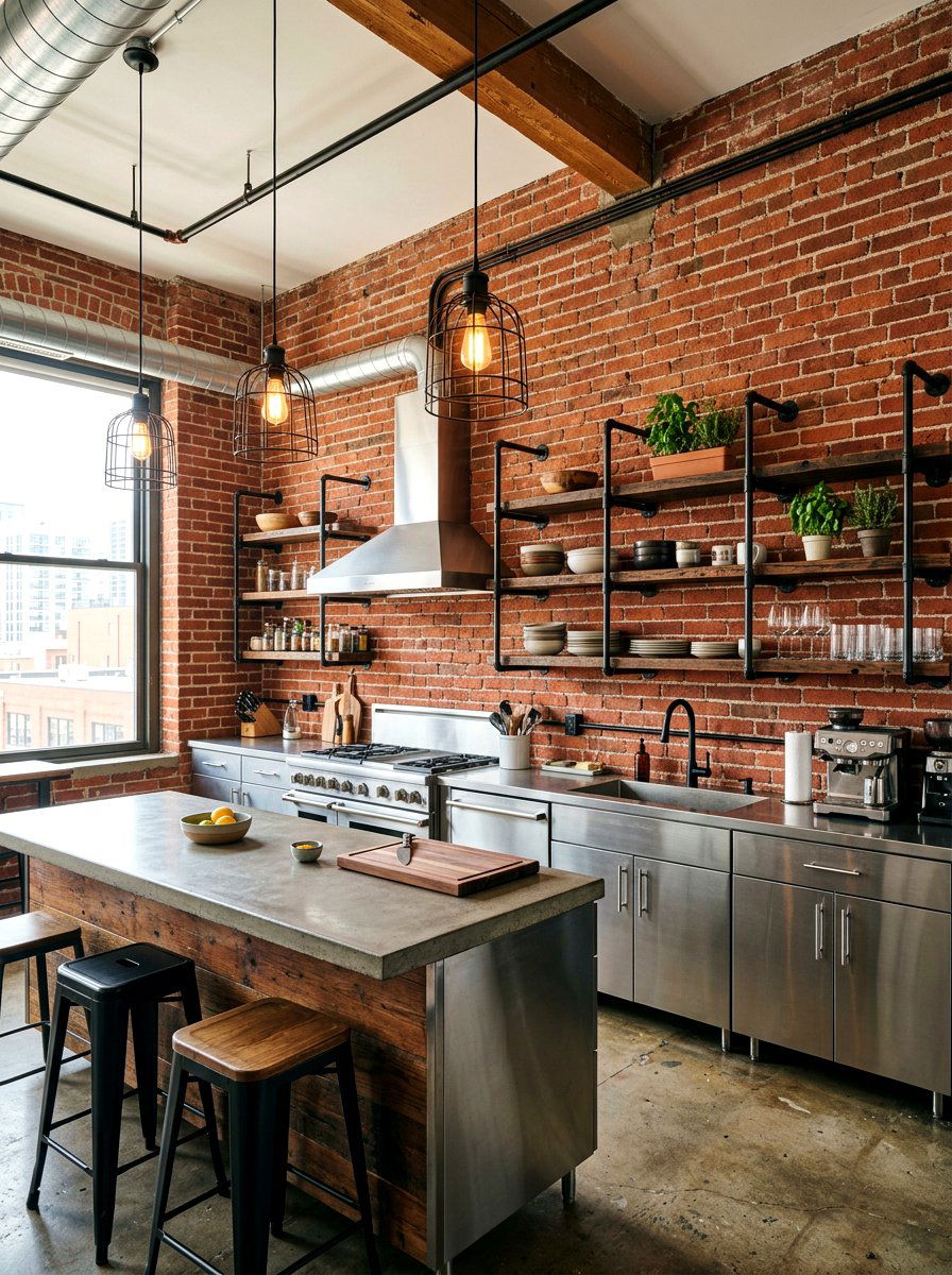 Exposed Brick Accent - 30 kitchen wall decor ideas