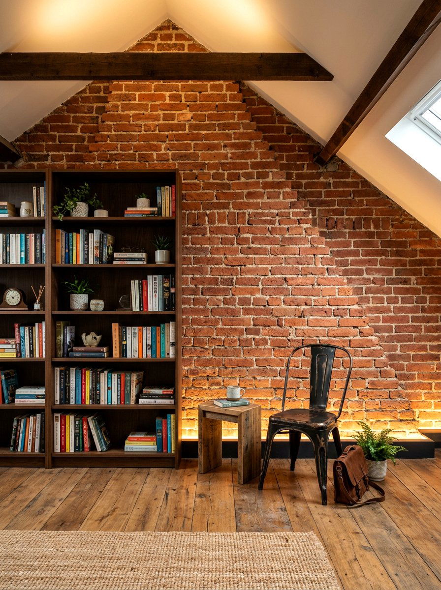 Exposed Brick Attic Wall - 30 attic reading nook ideas