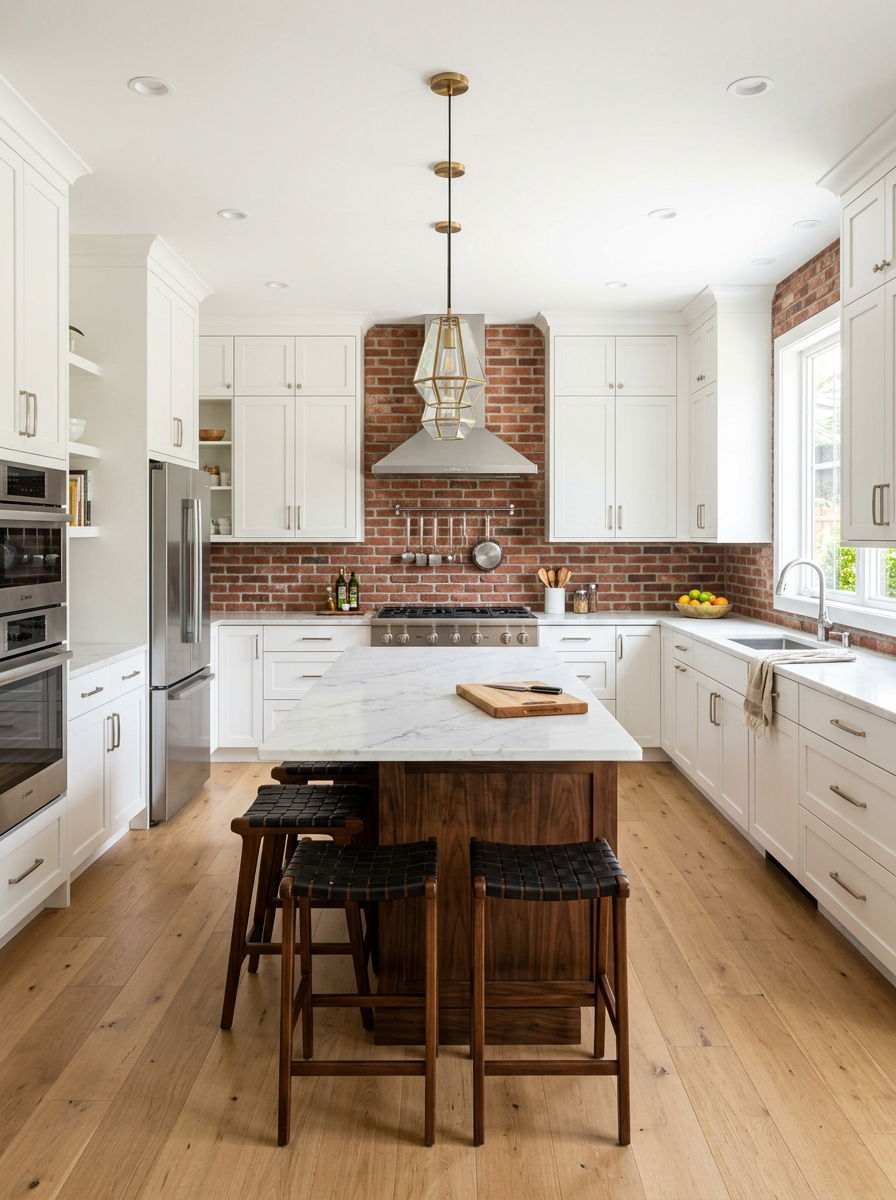 Exposed Brick Backsplash - 30 wine country kitchen ideas