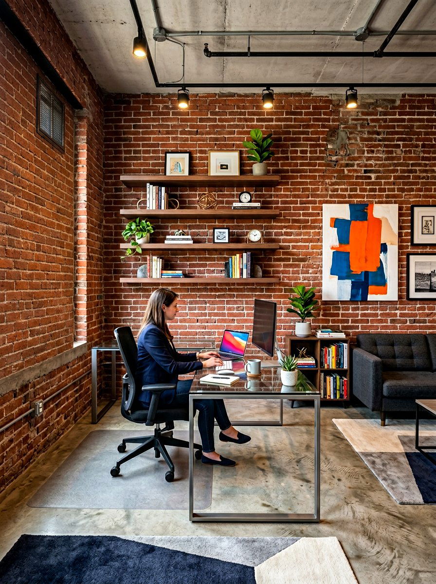 Exposed Brick Basement Office - 30 basement office ideas