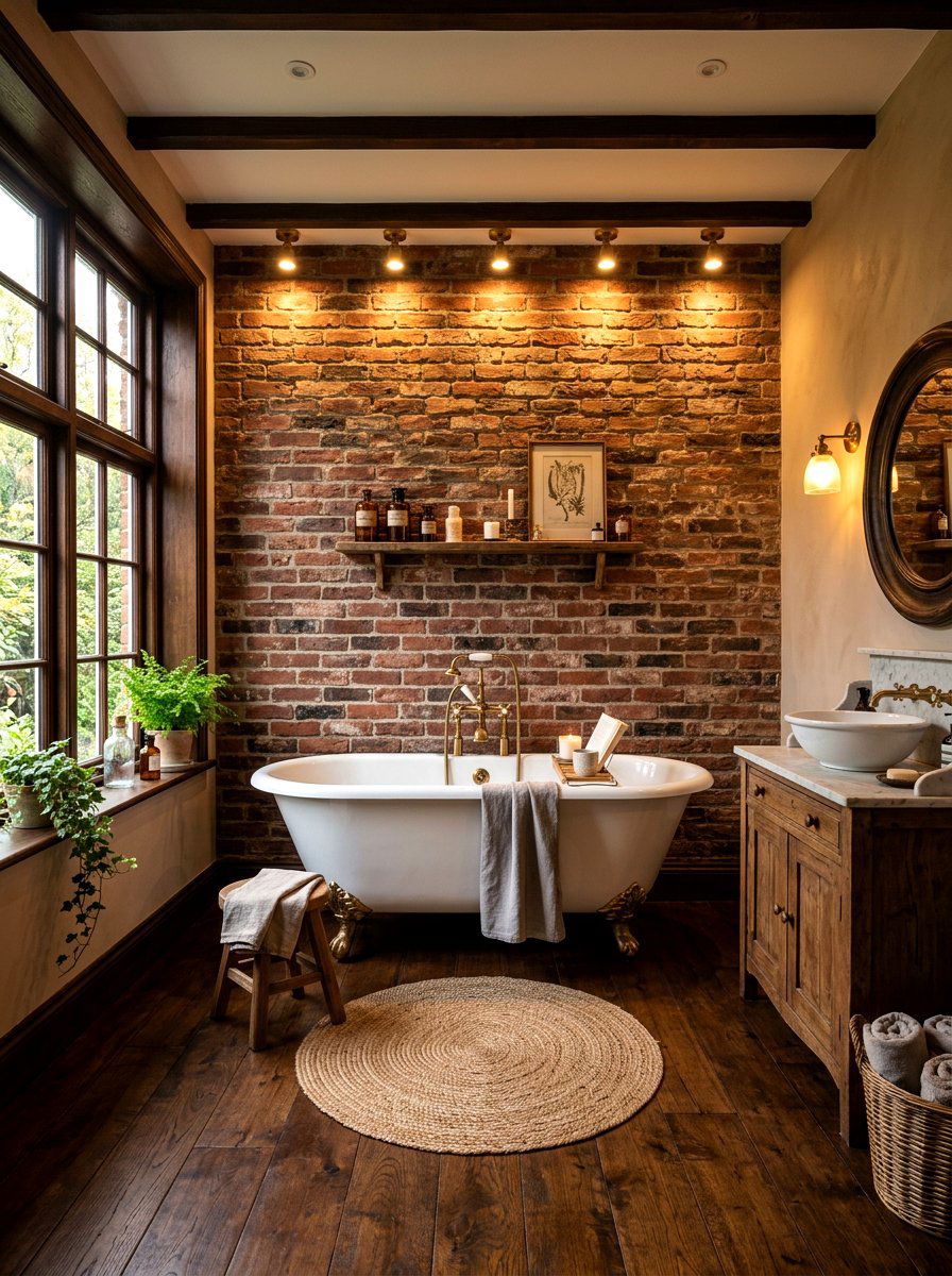 Exposed Brick Bathroom Wall - 30 low light bathroom mood ideas