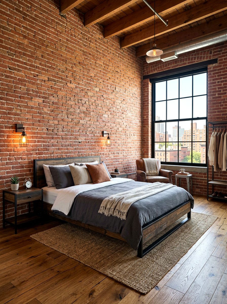 Exposed Brick Bedroom Wall - 30 rustic bedroom ideas