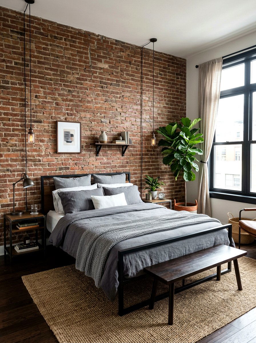 Exposed Brick Bedroom - 30 earthy bedroom decor ideas