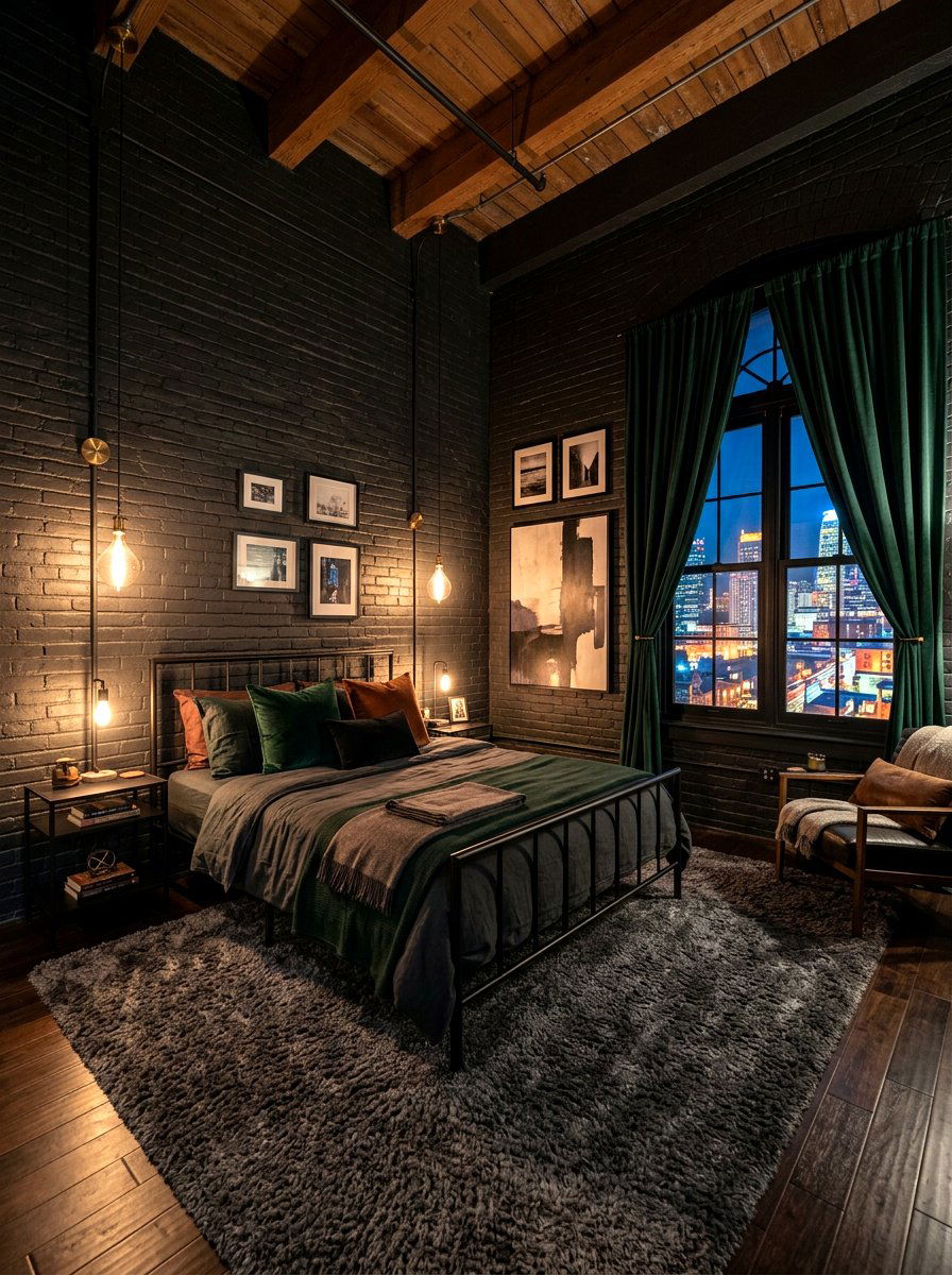 Exposed Brick Dark Bedroom - 30 moody hotel bedroom ideas